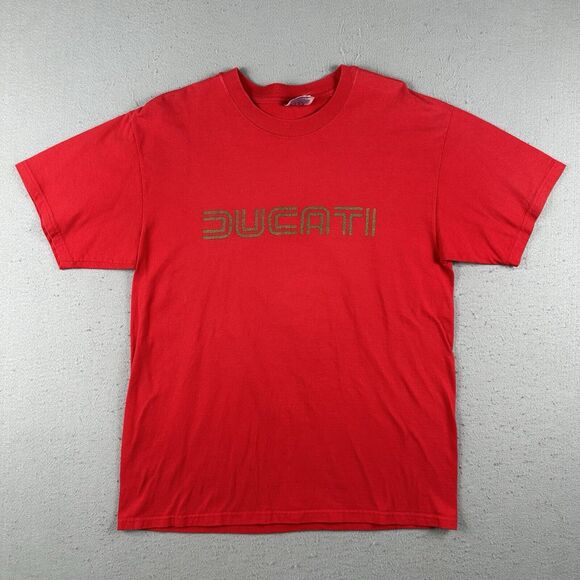 Vintage Ducati Shirt Men's Large Red GP Motorcycles San Diego Short Sleeve